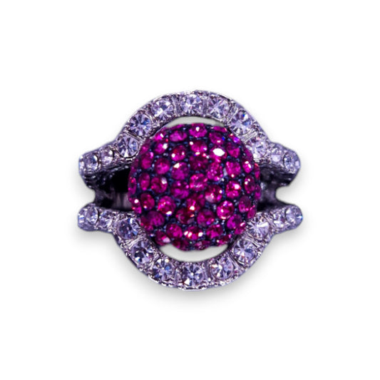 Silver Tone Pink & Clear Stones Statement Ring