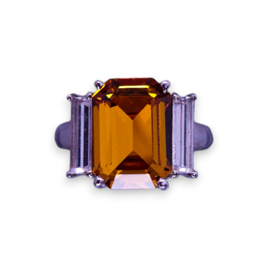 Platinum Bonded Orange & Clear Swarovski Zirconia Modern Ring