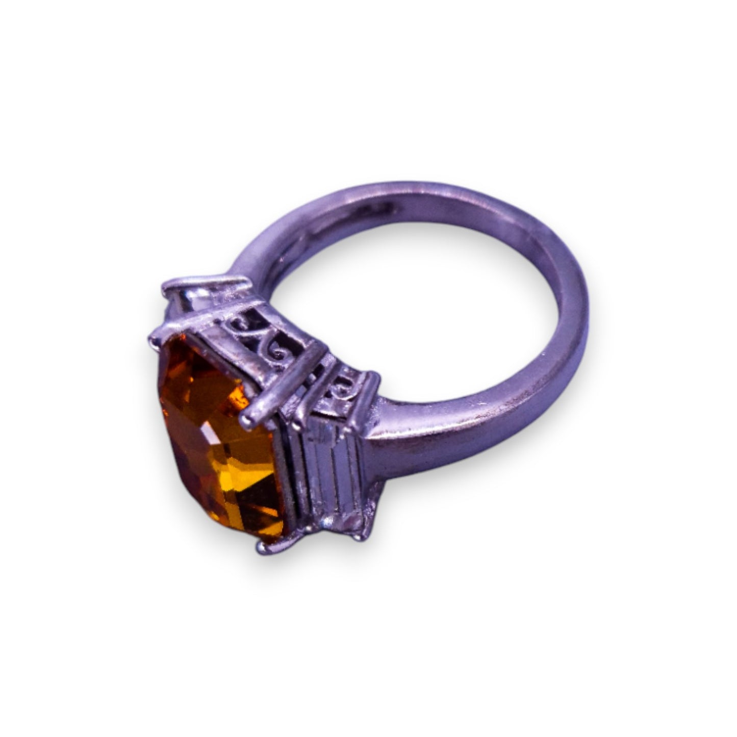 Platinum Bonded Orange & Clear Swarovski Zirconia Modern Ring