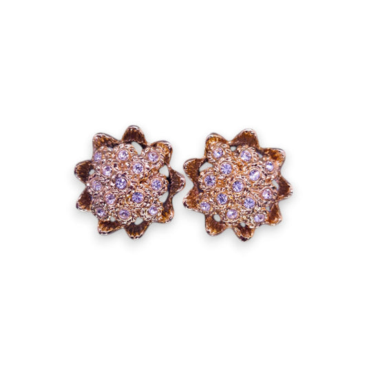 Gold Tone Cubic Zirconia Nature Inspired Flower Earrings