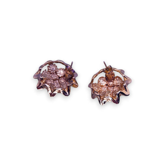 Gold Tone Cubic Zirconia Nature Inspired Flower Earrings