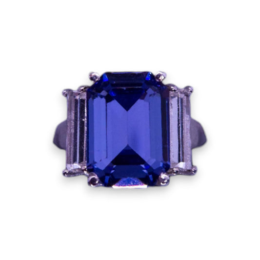 Platinum Bonded Blue & Clear Swarovski Zirconia Modern Ring