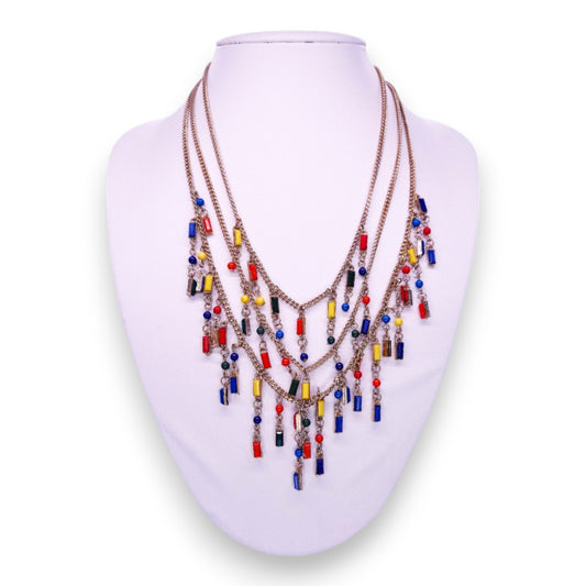 Gold Tone Plastic Stones Vintage Necklace