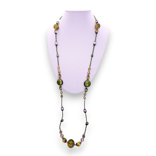 Cord Plastic & Glass Beads Vintage Necklace