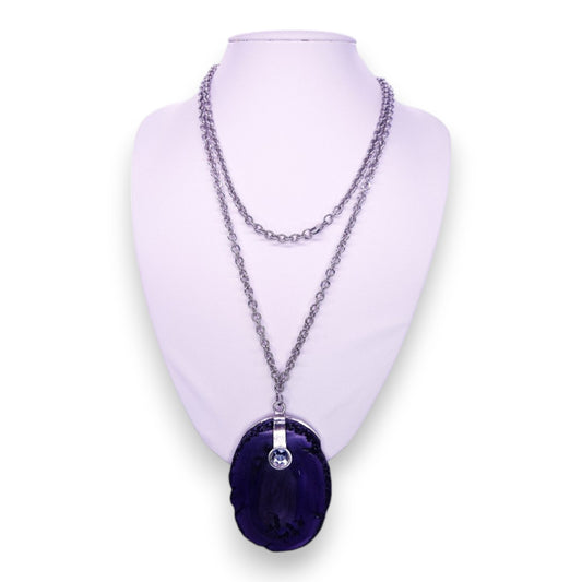 Silver Tone with Faux Geode Statement Necklace