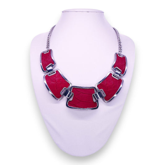 Silver Tone & Leather Statement Necklace