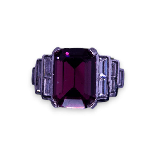 Stainless Steel Purple & Clear Stones Modern Ring