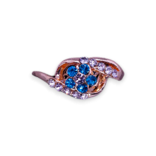 Rose Gold Tone Blue & Clear Stones Modern Ring