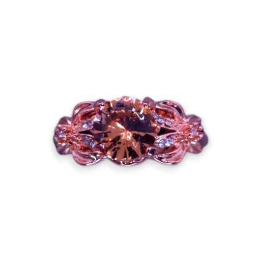 Rose Gold Tone Peach & Clear Cubic Zirconia Modern Ring