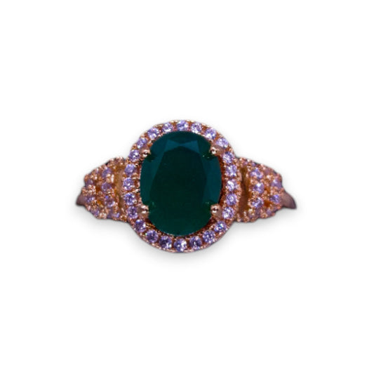Gold Tone Green & Clear Cubic Zirconia Classic Ring