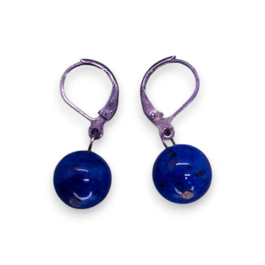 Silver Tone Lapis Lazuli Bead Classic Earrings