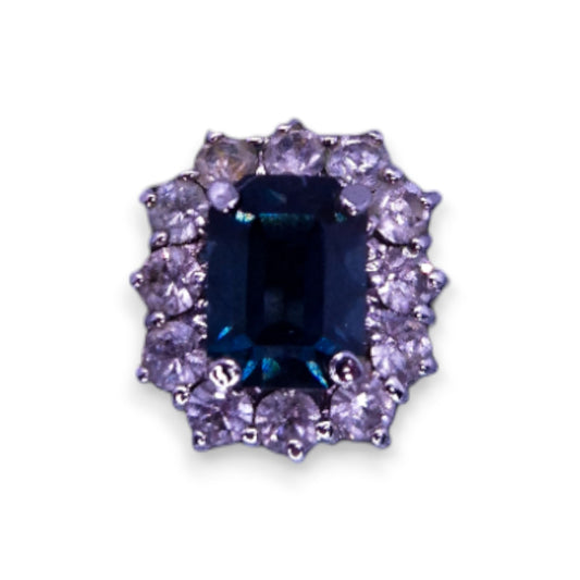 Sterling Silver Blue & Clear Cubic Zirconia Classic Ring