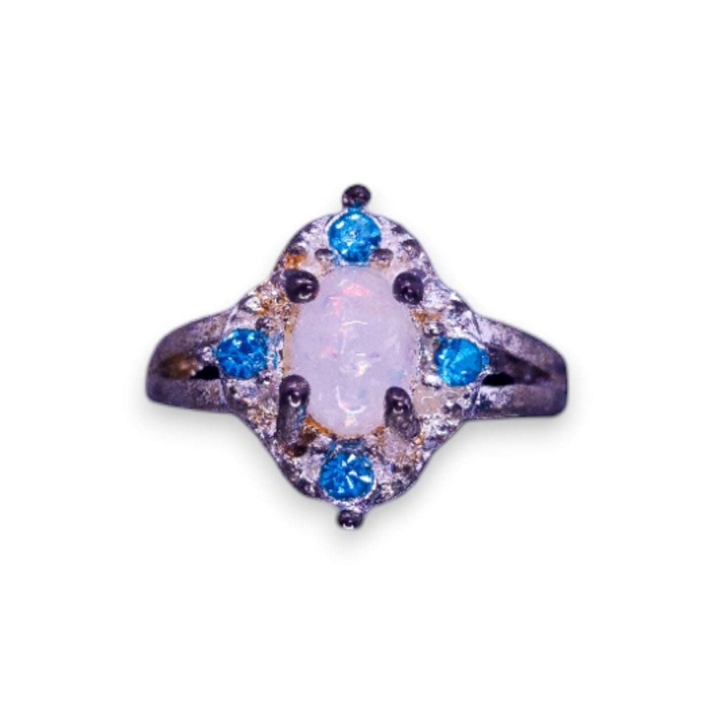 Sterling Silver Fire Opal & Blue Cubic Zirconia Classic Ring