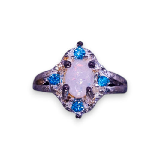 Sterling Silver Fire Opal & Blue Cubic Zirconia Classic Ring