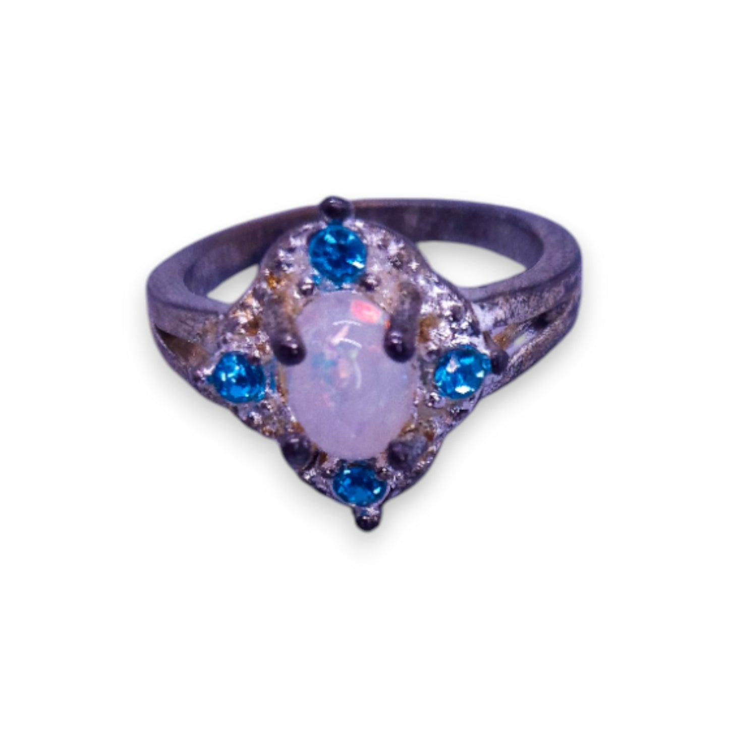 Sterling Silver Fire Opal & Blue Cubic Zirconia Classic Ring