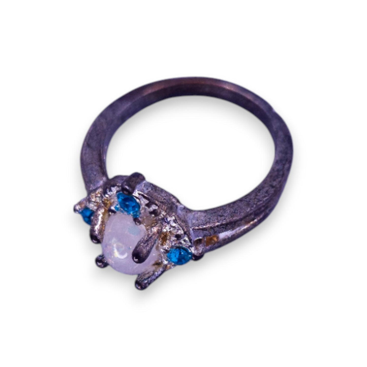 Sterling Silver Fire Opal & Blue Cubic Zirconia Classic Ring