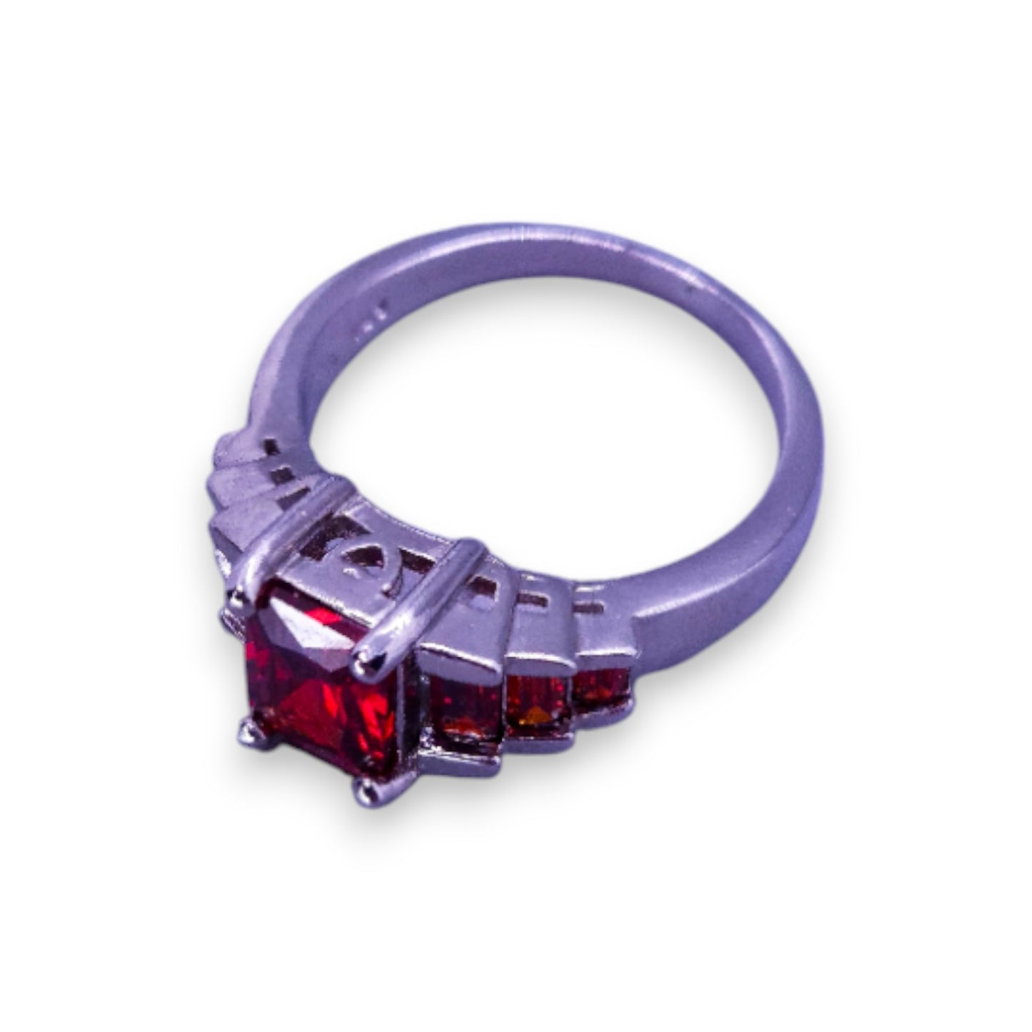 Sterling Silver Red Cubic Zirconia Modern Ring