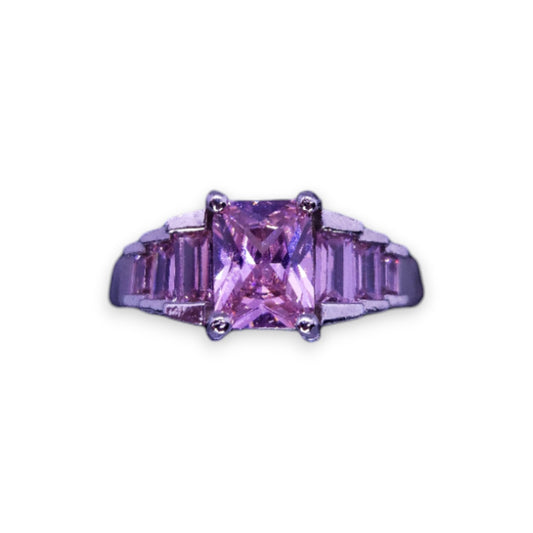 Sterling Silver Pink Cubic Zirconia Modern Ring