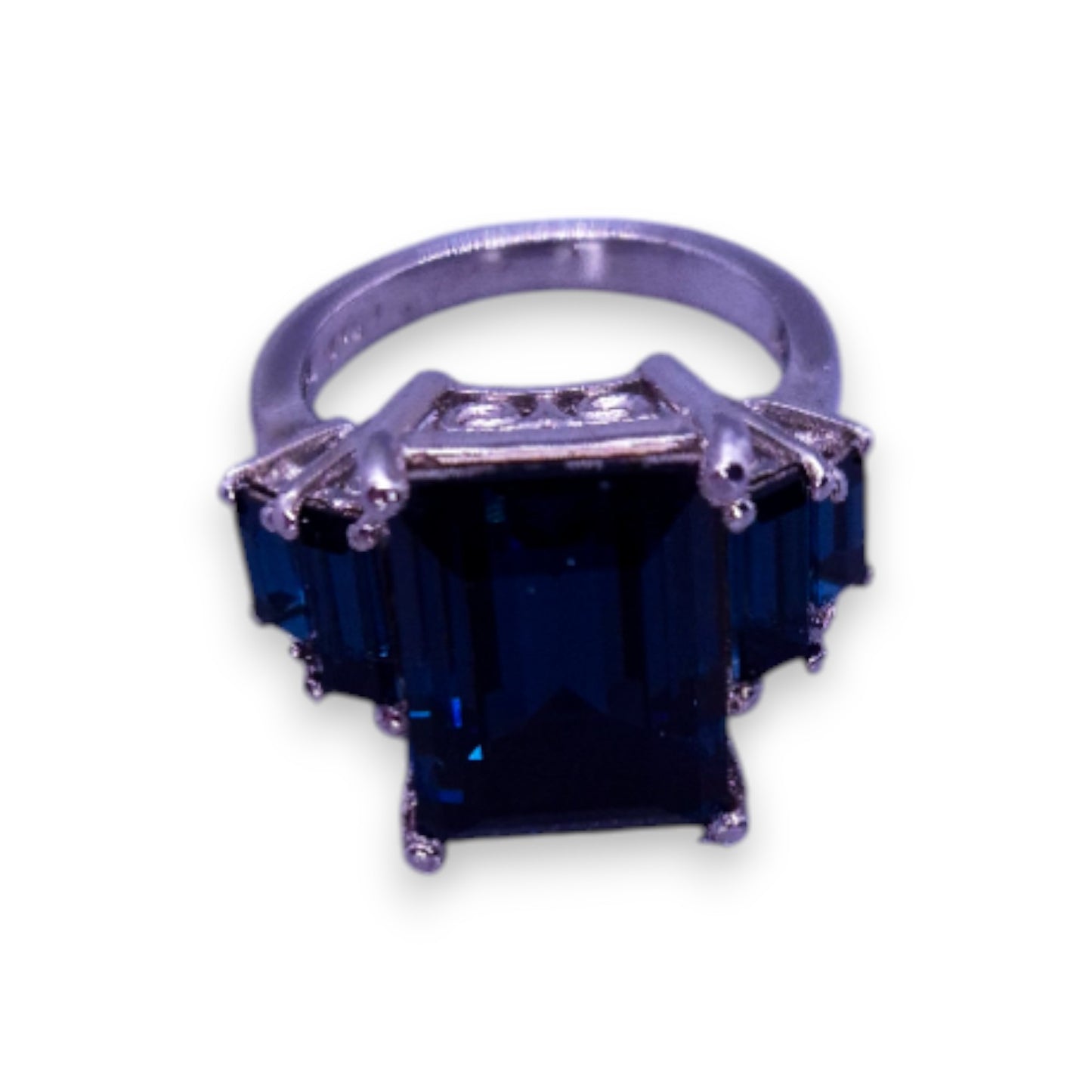 Sterling Silver Blue Cubic Zirconia Modern Ring