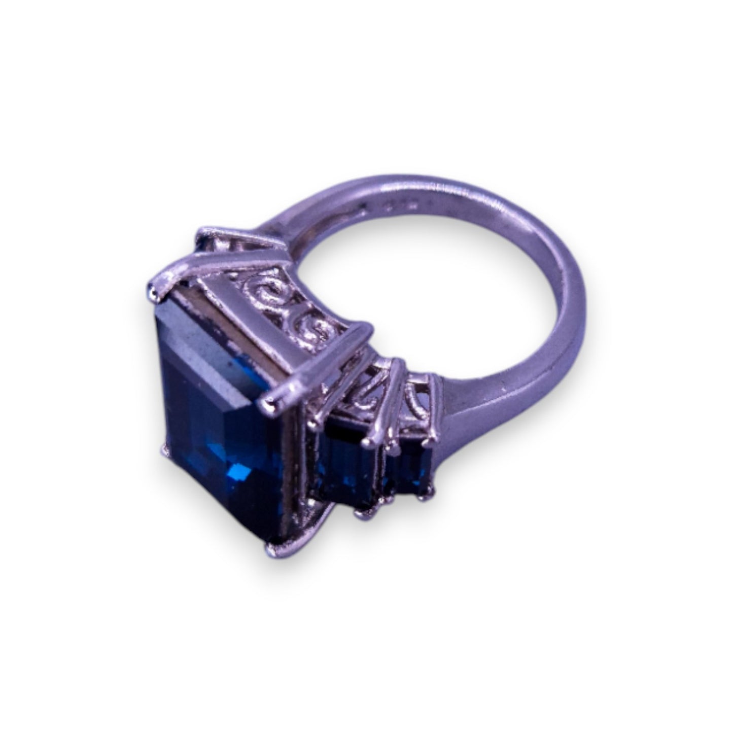 Sterling Silver Blue Cubic Zirconia Modern Ring