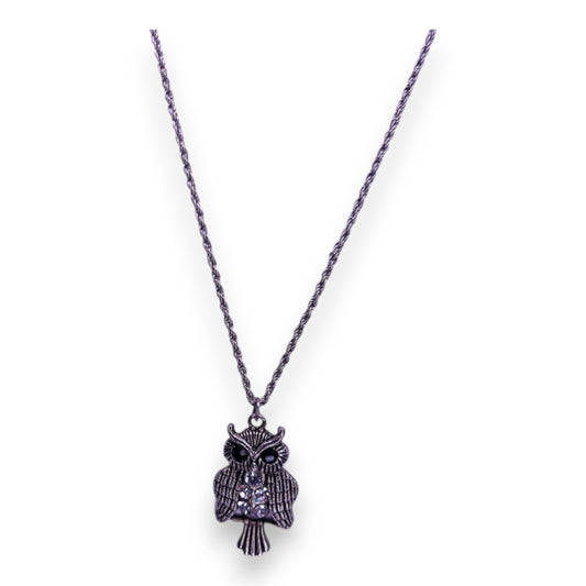 Silver Tone Clear Stones Nature Inspired Owl Necklace