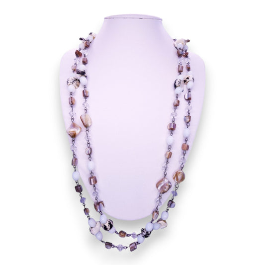 Silver Tone with Shell & Plastic Beads Bohemian Necklace