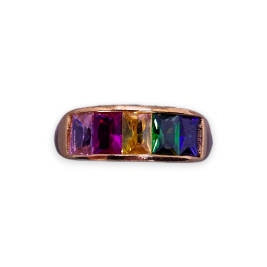Gold Plated Multi Colour Cubic Zirconia Classic Ring
