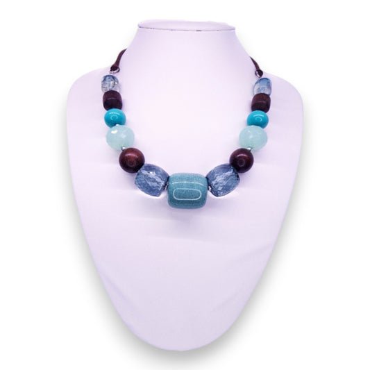 Plastic & Wooden Beads Statement Necklace