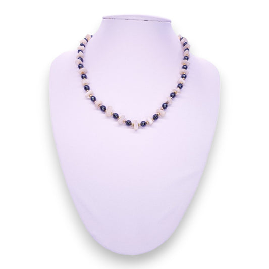 Moonstone & Faux Black Pearls Classic Necklace