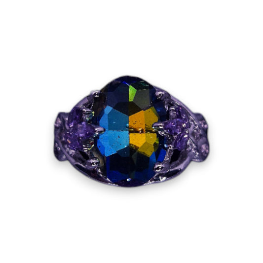 Silver Tone Mystic & Purple Stones Nature Inspired Ring