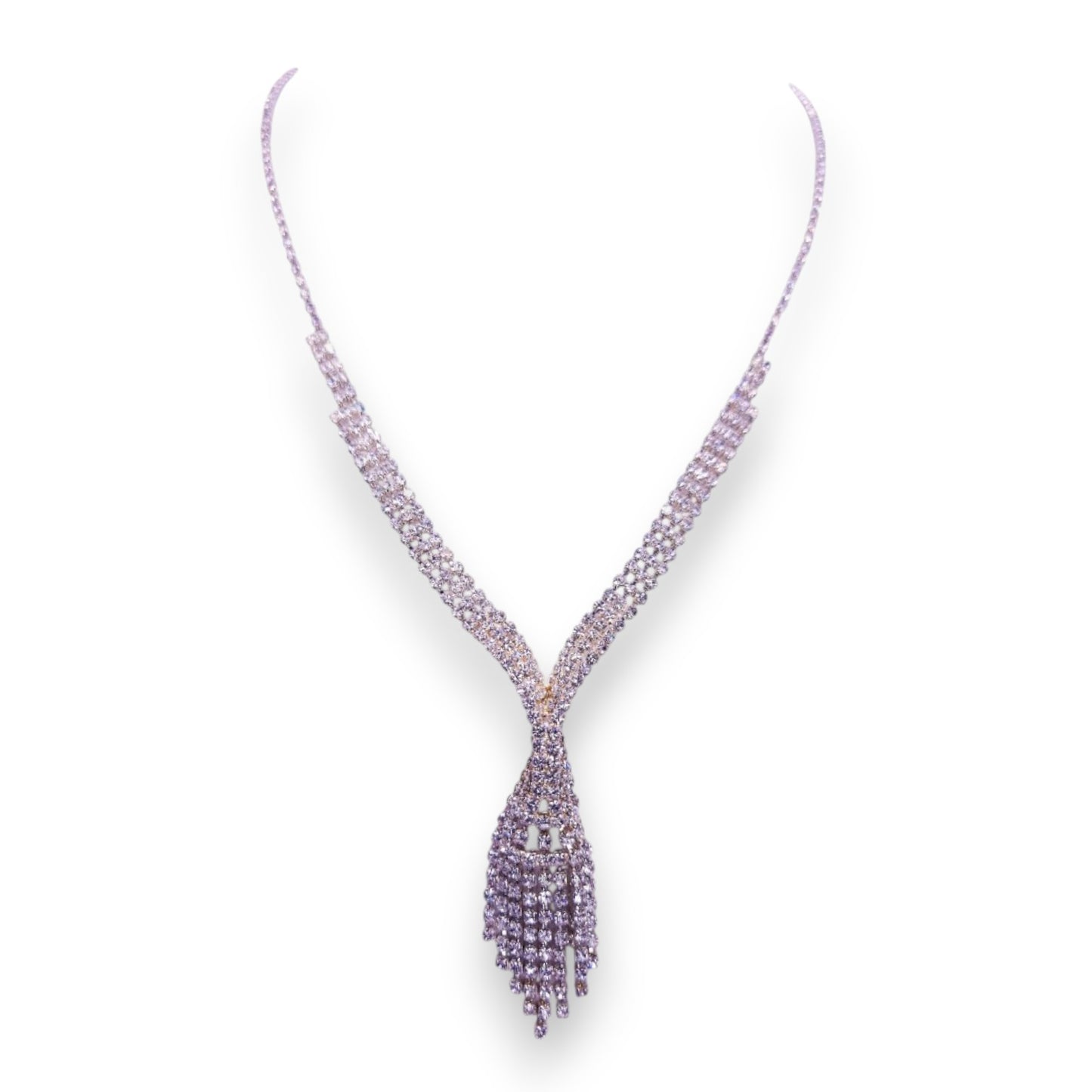 Silver Tone Clear Cubic Zirconia Classic Necklace