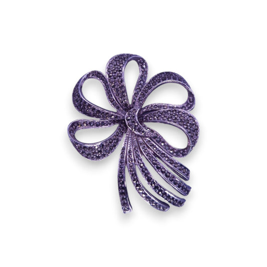 Silver Tone Marcasite Romantic Bow Brooch