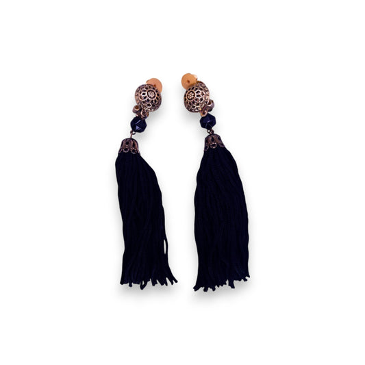 Gold Tone Fabric Tassels Bohemian Earrings