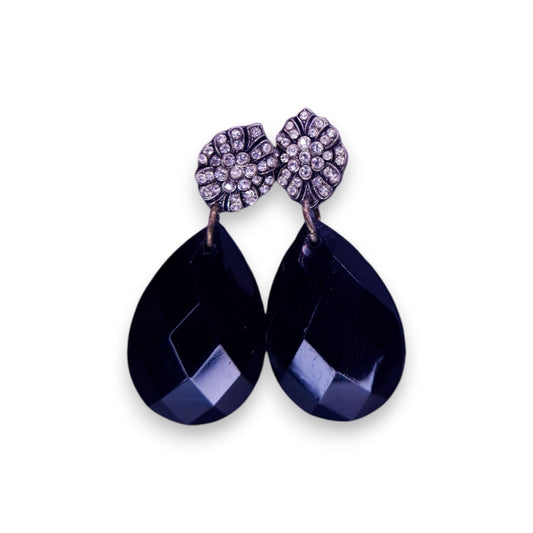 Silver Tone Black & Clear Cubic Zirconia Vintage Earrings