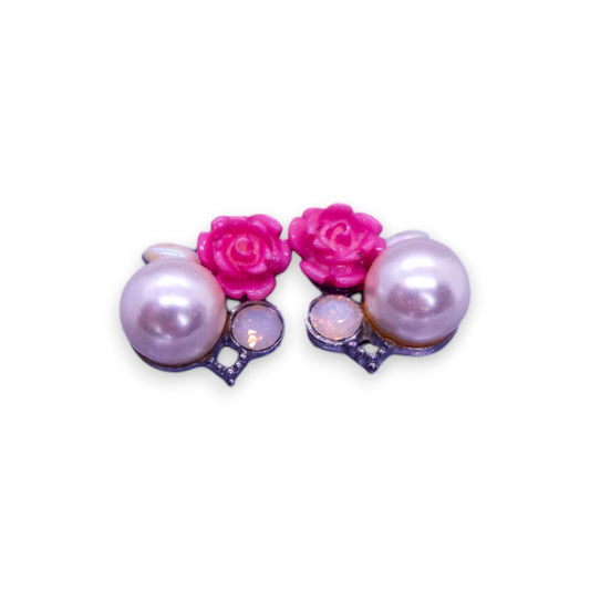 Silver Tone Faux Pearl Faux Opal Nature Inspired Earrings