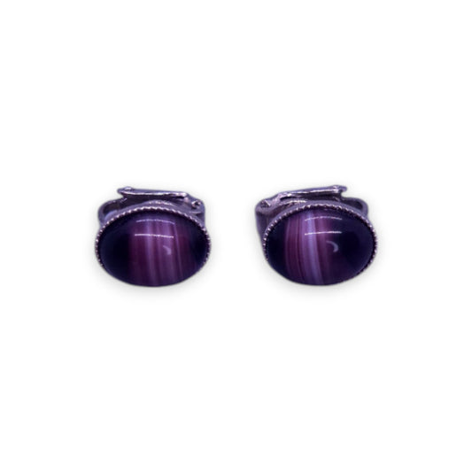 Silver Tone Purple Agate Classic Earrings