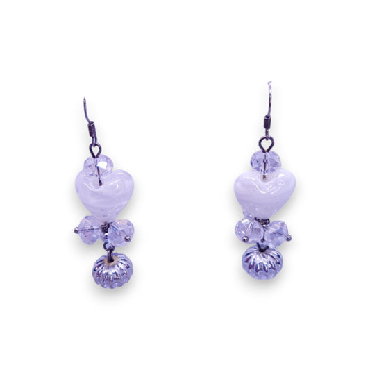 Silver Tone Glass & Plastic Beads Romantic Earrings