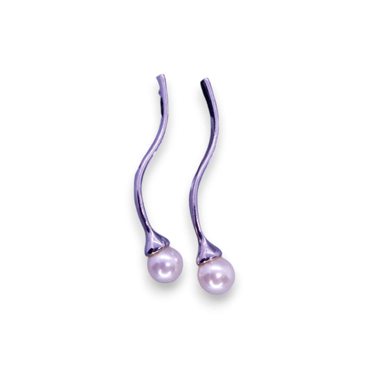 Silver Tone Faux Pearl Classic Earrings