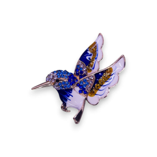Gold Tone Blue & Clear Cubic Zirconia Nature Inspired Brooch