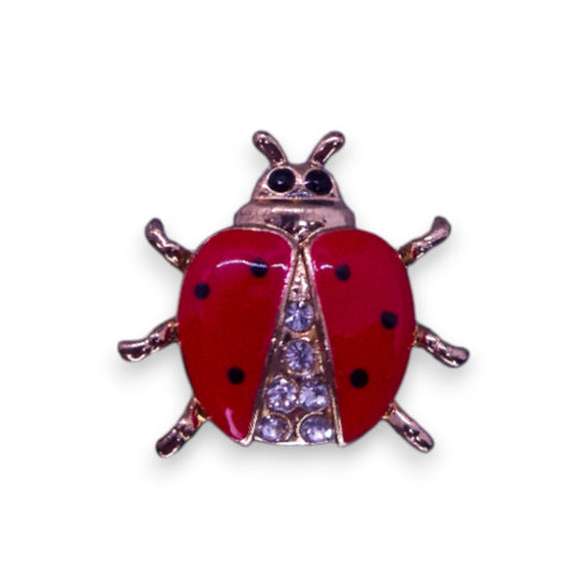 Gold Tone Cubic Zirconia Enamelled Nature Inspired Ladybird Brooch