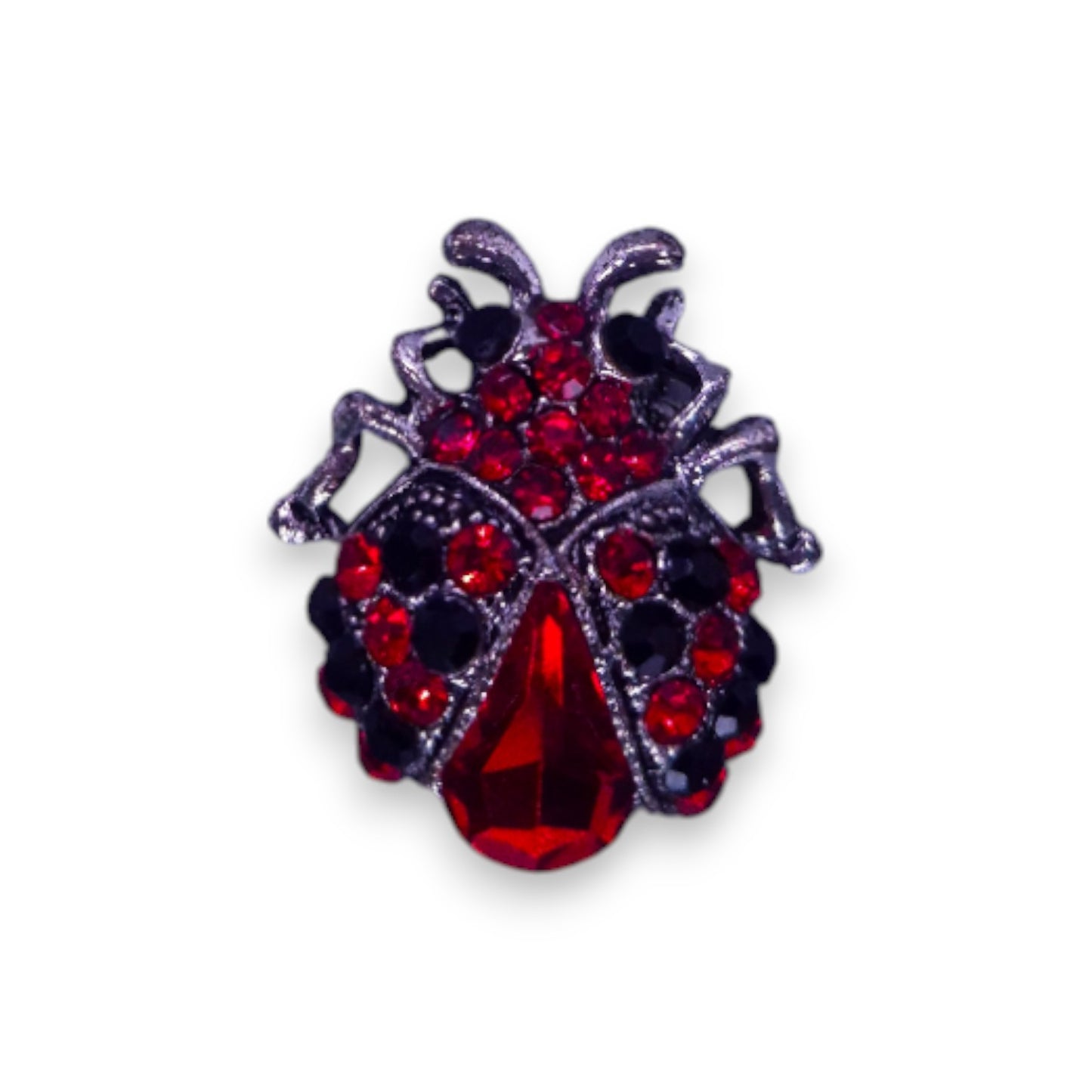 Silver Tone Red & Black Stones Nature Inspired Ladybird Brooch