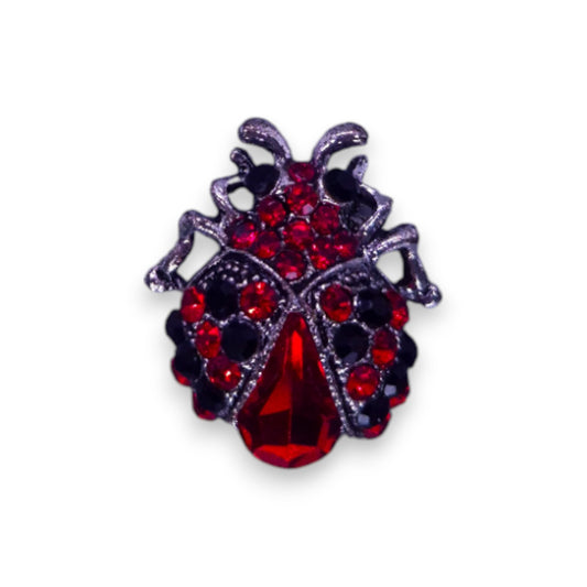 Silver Tone Red & Black Stones Nature Inspired Ladybird Brooch