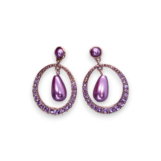 Rose Gold Tone Faux Pink Pearls Pink Cubic Zirconia Monet Classic Earrings