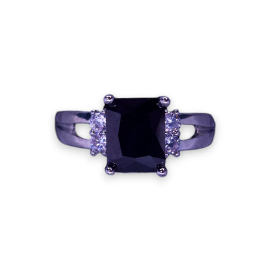 Sterling Silver Onyx & Clear Cubic Zirconia Classic Ring