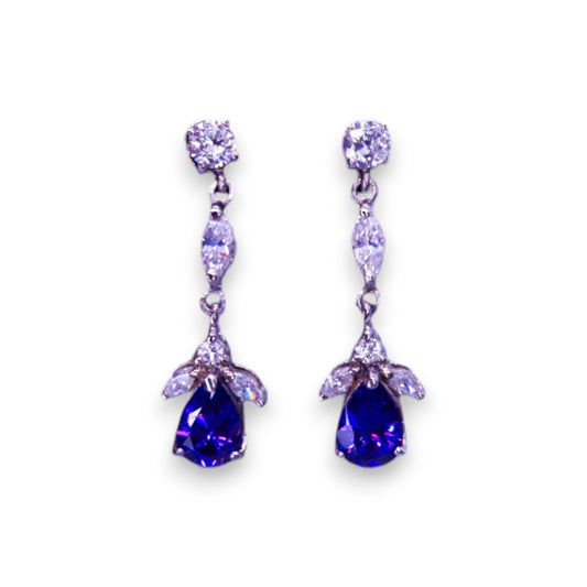 Sterling Silver with Purple & Clear Cubic Zirconia Classic Earrings