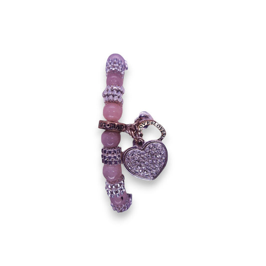Silver Tone Rose Quartz Clear Cubic Zirconia Classic Bracelet