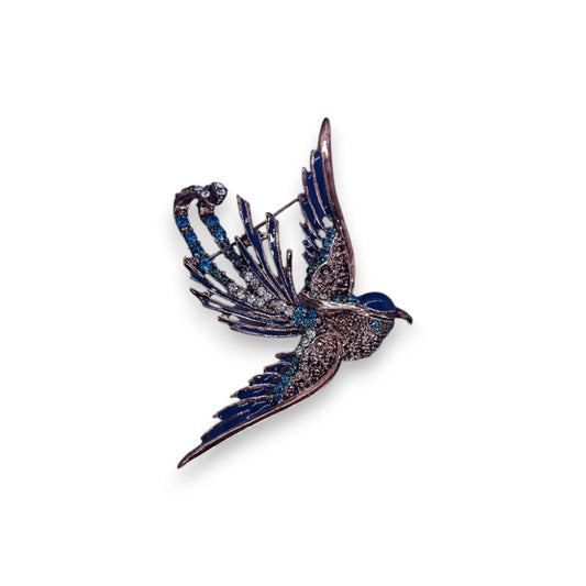 Gold Tone Blue & Clear Stones Nature Inspired Brooch
