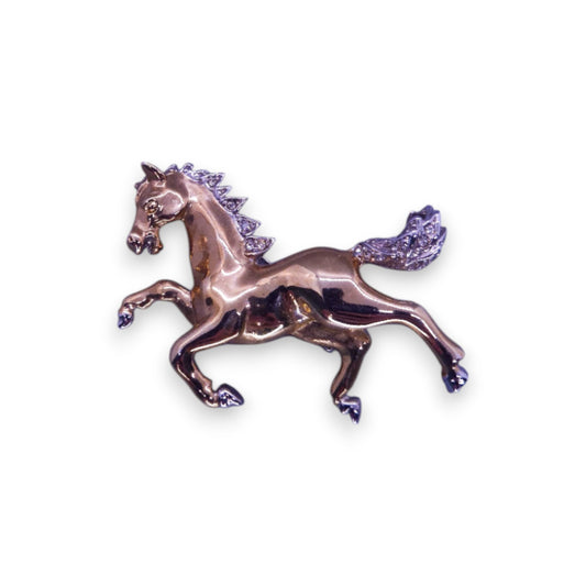 Gold Tone Cubic Zirconia Nature Inspired Horse Brooch