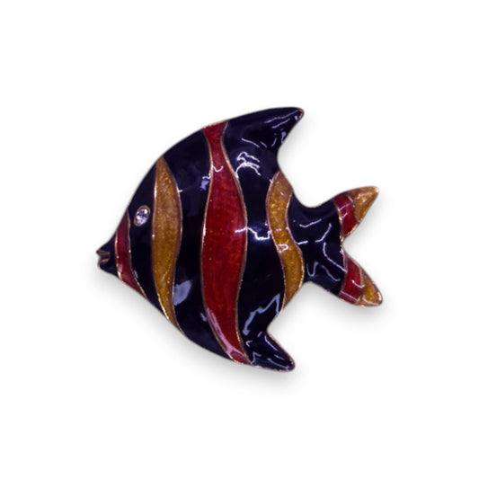 Gold Tone Enamelled Nature Inspired Fish Brooch
