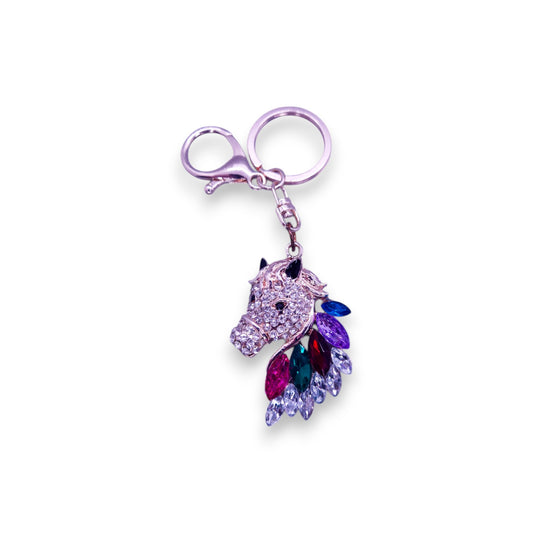 Silver Tone Clear & Multi Stones Nature Inspired Horse Keyring
